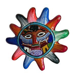 Talavera6.5" Sun Face Wall Art Hand Painted Mexican Pottery Folk Art NEW